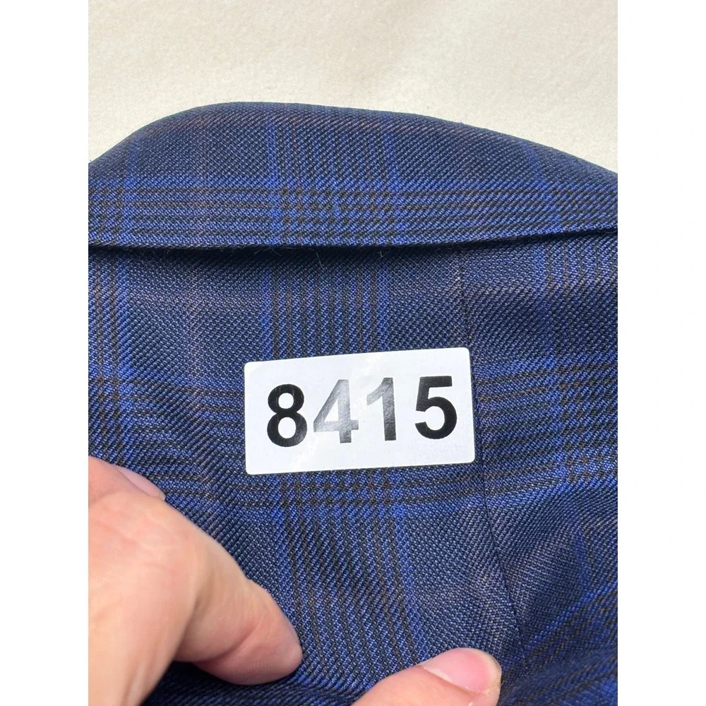Jos A Bank Reserve Silk Wool Blazer Mens 40R Blue Burgundy Plaid Granada Sport